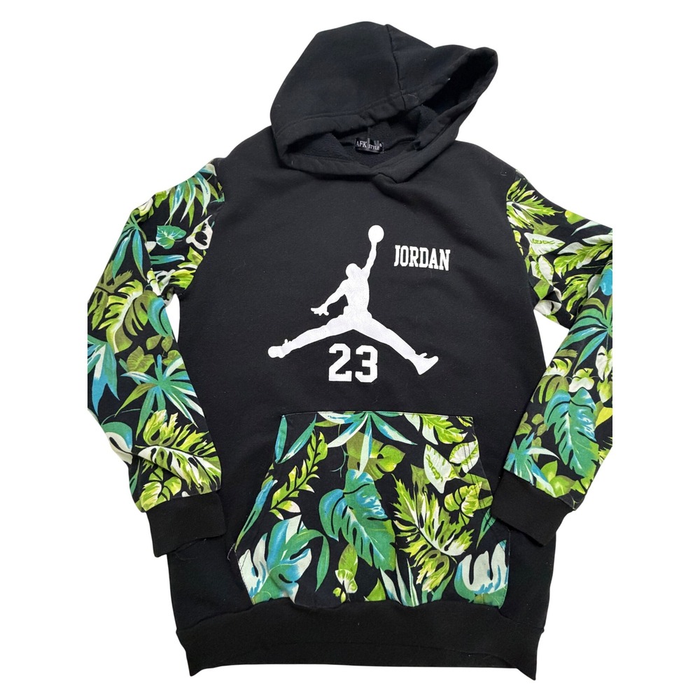 AFK Style Kids Jordan 23 Tropical Floral Print Hoodie Black Pullover